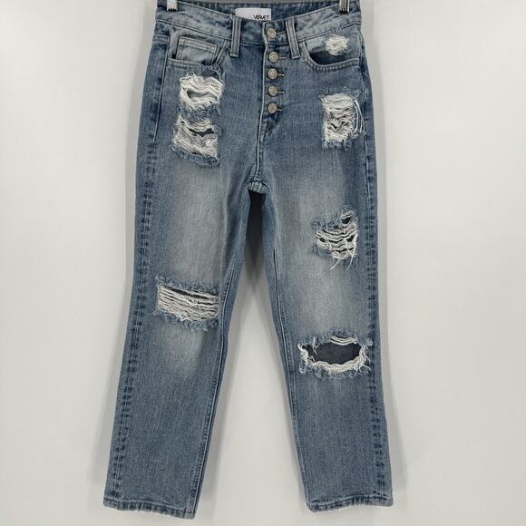 Vervet Belvoir Super High Rise Button Fly Distressed Straight Leg Jeans‎ Size 24 - Picture 2 of 9